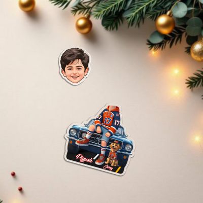 Personalized Bobblehead Caricature with Motorcycle Solar Car Accessories for Dashboard Decor Solar Powered Head Shaking Feature (Customized Boy & Dog Caricature)